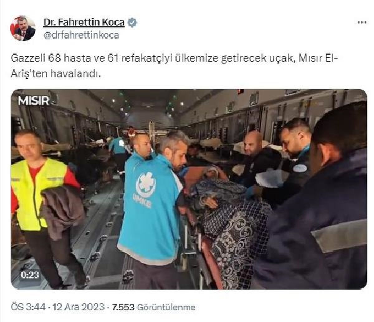 Gazzeli 68 hasta ve 61 refakatçi Ankara\'ya getiriliyor