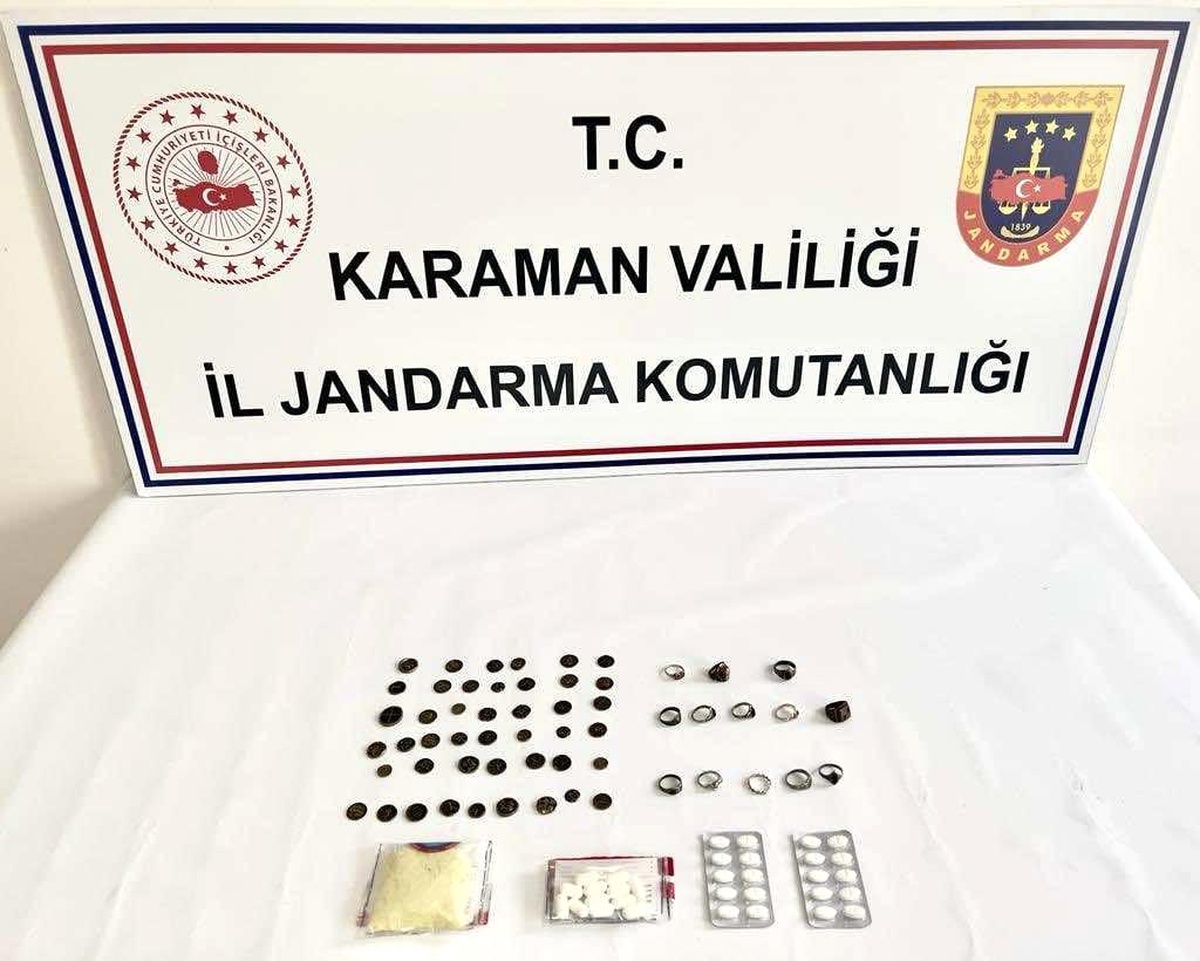 Karaman\'da tarihi eser ve uyuşturucu operasyonu: 3 gözaltı