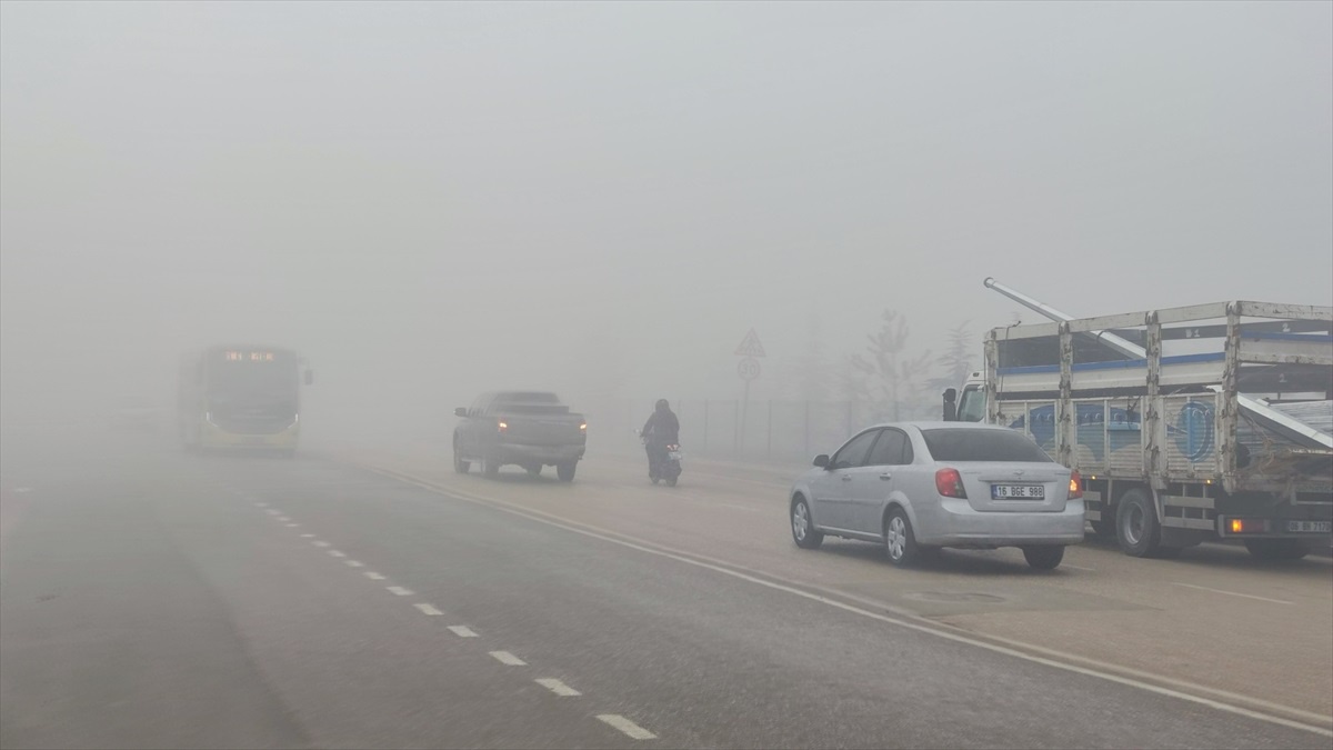 İnegöl\'de yoğun sis trafikte aksamalara neden oldu