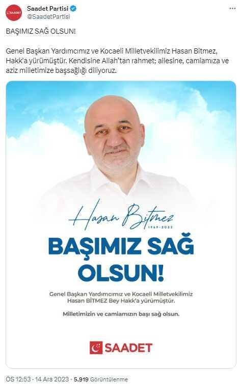 Meclis kürsüsünde kalp krizi geçiren Saadet Partisi Milletvekili Hasan Bitmez hayatını kaybetti