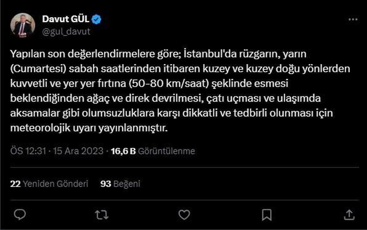 İstanbul\'da Cumartesi günü fırtına uyarısı