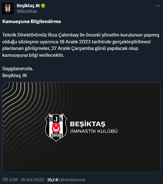 Beşiktaş, Rıza Çalımbay ile yeni anlaşma sağladı