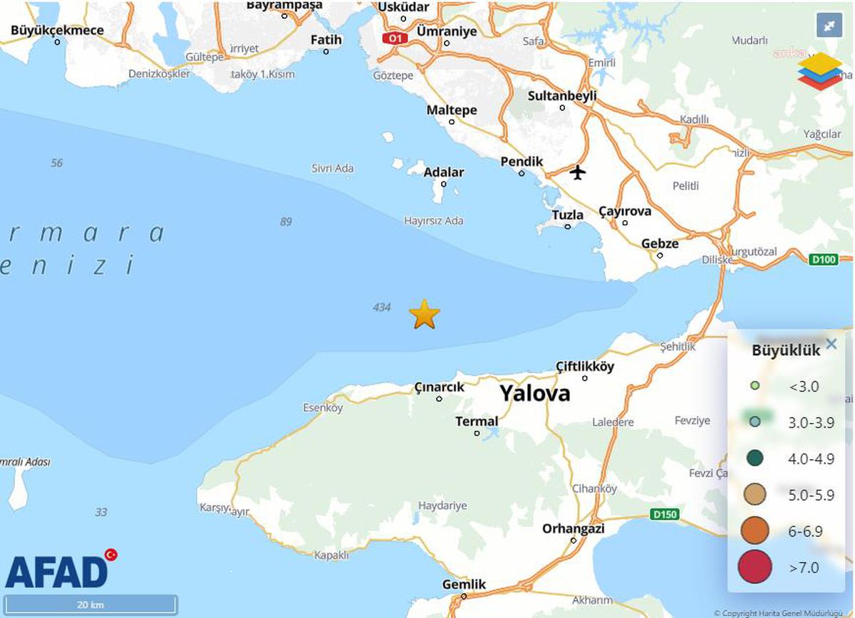 Yalova Çınarcık\'ta 4.1 Büyüklüğünde Deprem