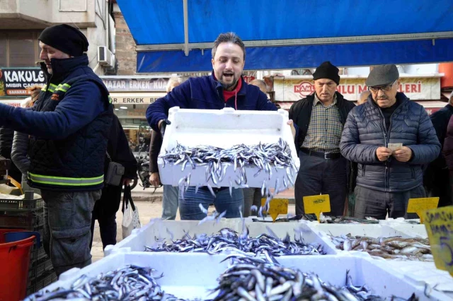 Vatandaşlar kilosu 50 liradan satılan hamsiden alabilmek için birbiriyle yarıştı