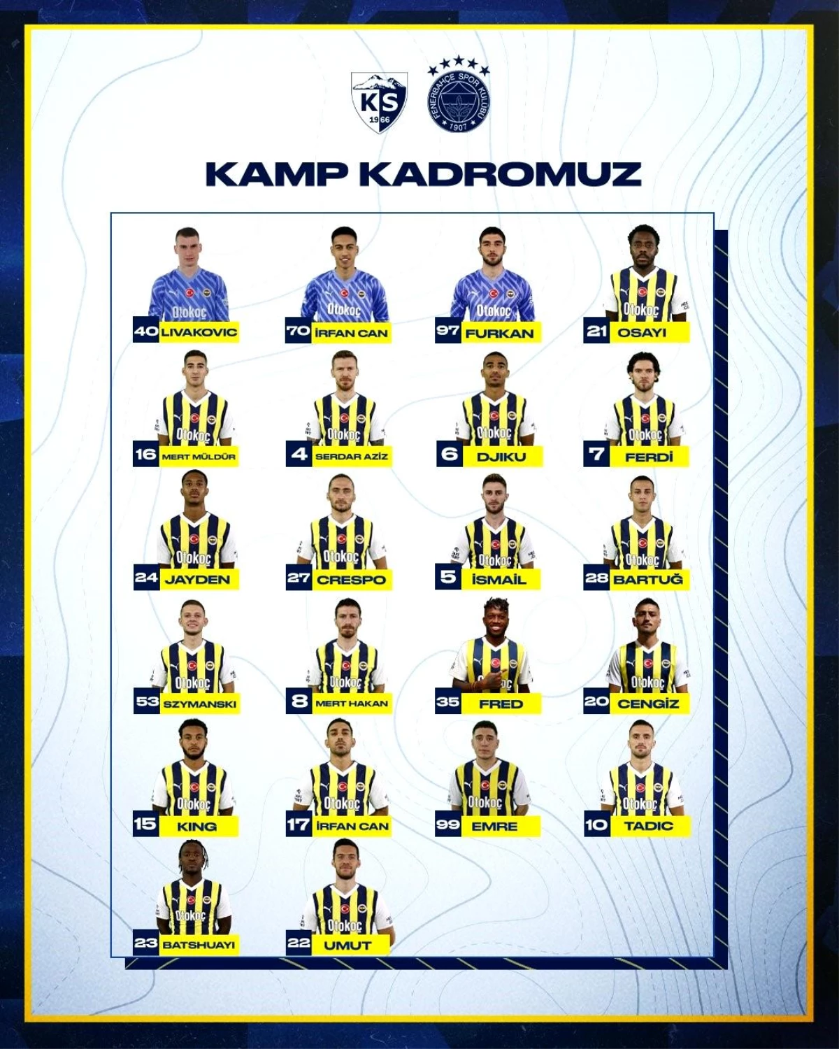 Fenerbahçe\'nin Kayserispor maçı kadrosu belli oldu