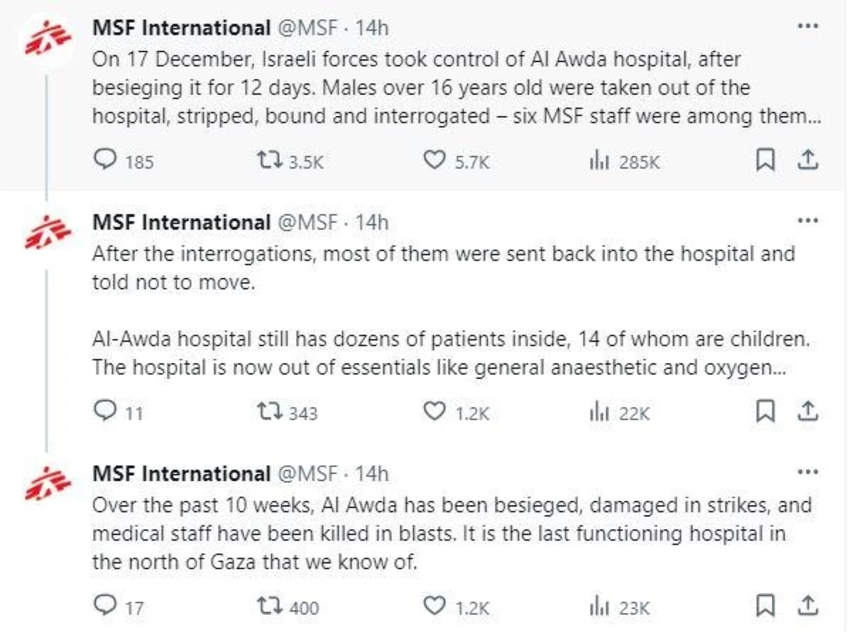 İsrail, Al Awda Hastanesini Ele Geçirdi ve Hastaları Sorguladı