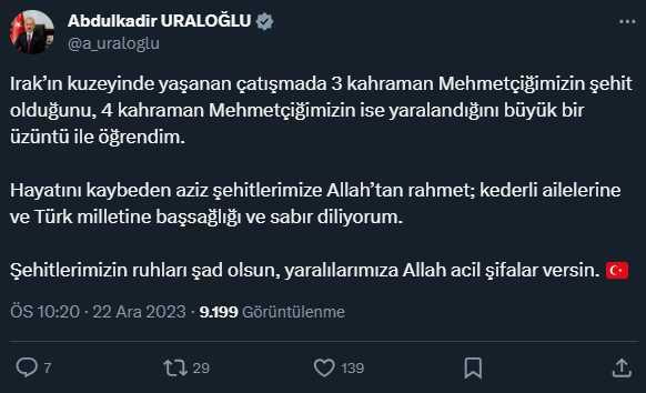 Şehitler için siyasilerden peş peşe taziye mesajları