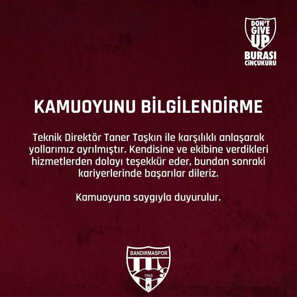 Bandırmaspor, Teknik Direktör Taner Taşkın ile yollarını ayırdı