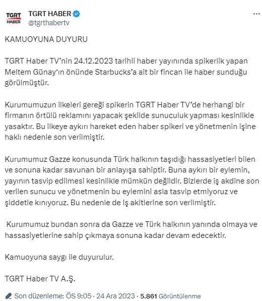 Starbucks barda��yla haber sunan spiker Meltem G�nay i�inden oldu