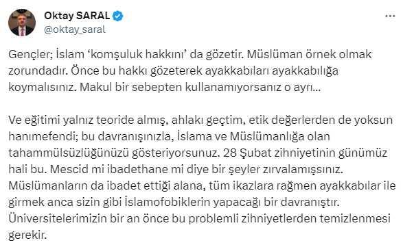 Üniversitede 'ibadethane' gerginliği! Erdoğan'ın başdanışmanı sert çıktı, görüntüye dair inceleme başlatıldı Üniversitede 'ibadethane' gerginliği! Erdoğan'ın başdanışmanı sert çıktı, görüntüye dair inceleme başlatıldı