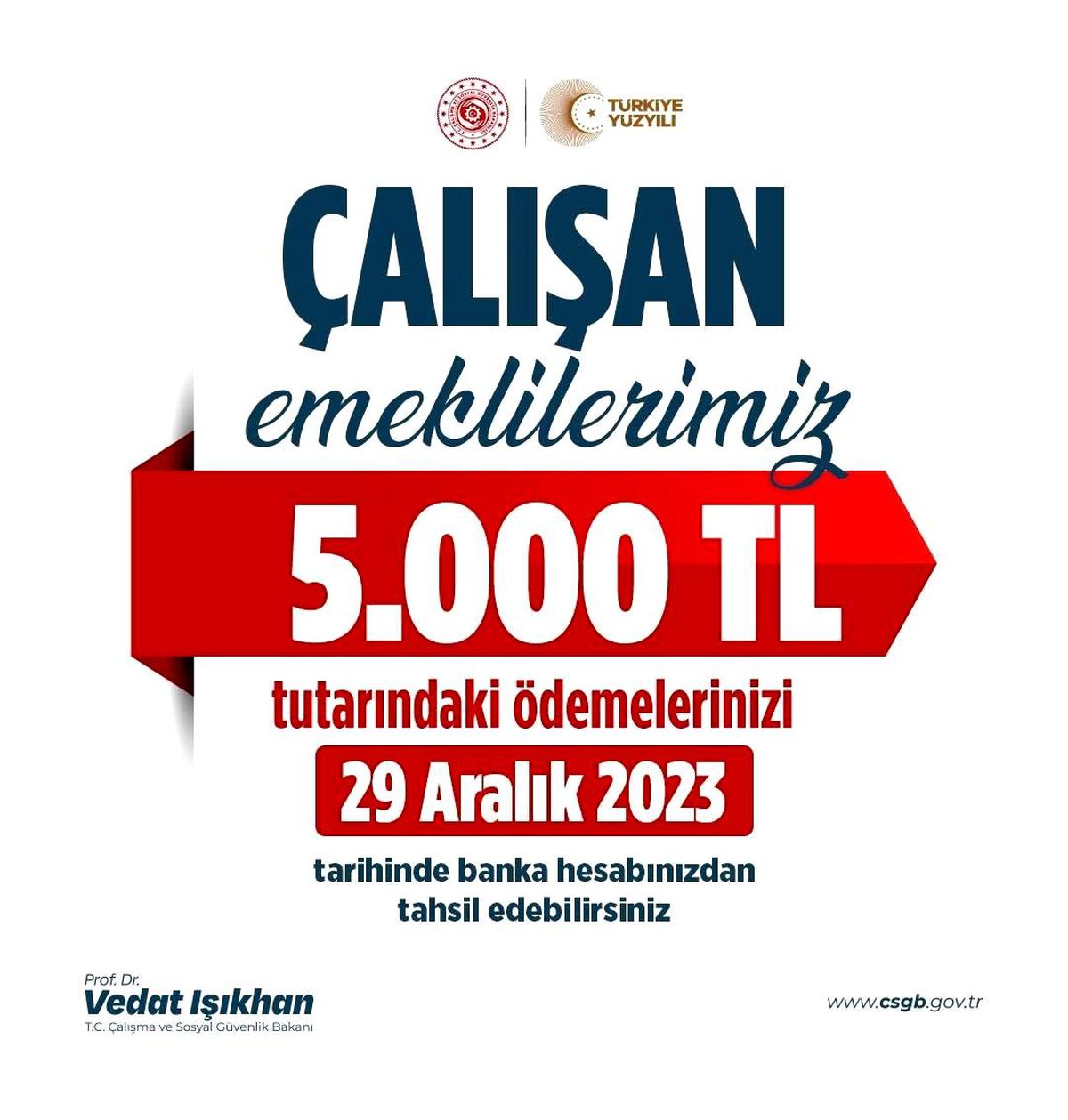 Çalışan Emeklilere 5 Bin TL Ödeme 29 Aralık\'ta Yatırılacak