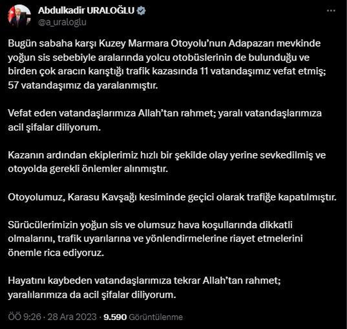 Kuzey Marmara Otoyolu\'nda trafik kazası: 11 ölü, 57 yaralı