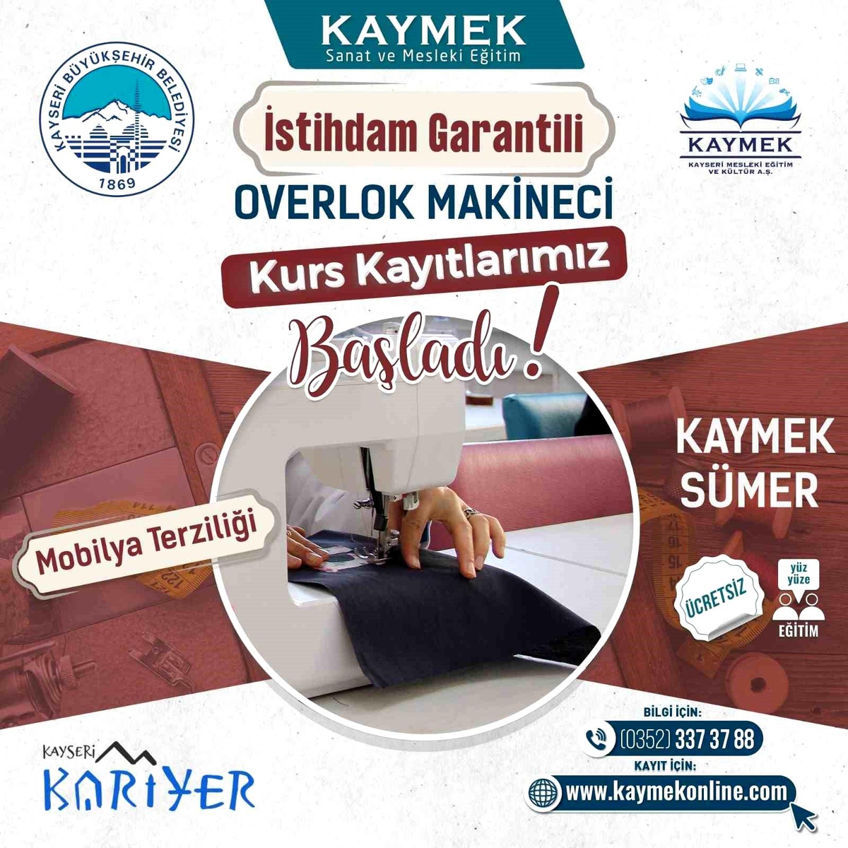 Kayseri\'de Mobilya Üretimi İçin Overlok Makineci Kursu Başlıyor