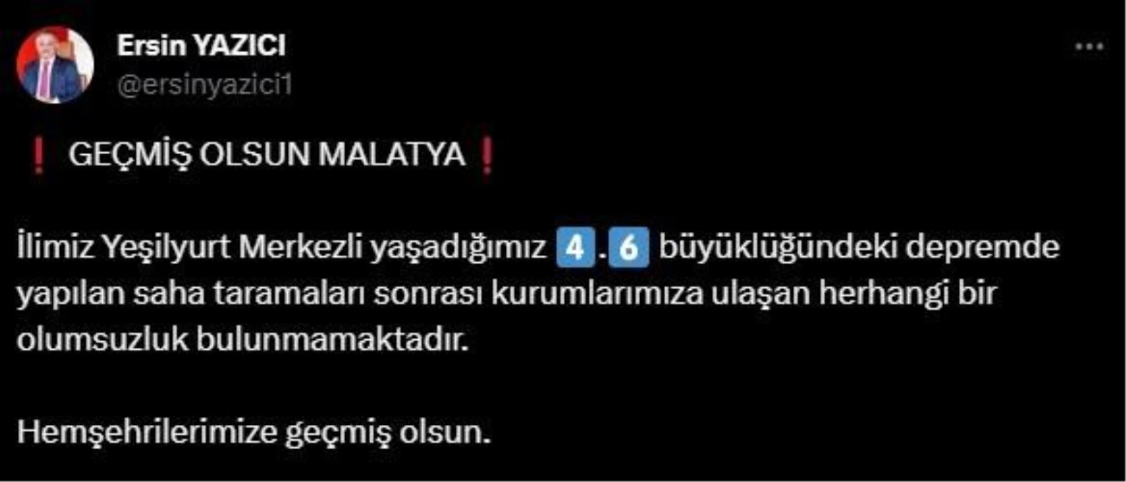 Malatya Valisi: Deprem Sonrası Olumsuz Bir Duruma Rastlanmadı