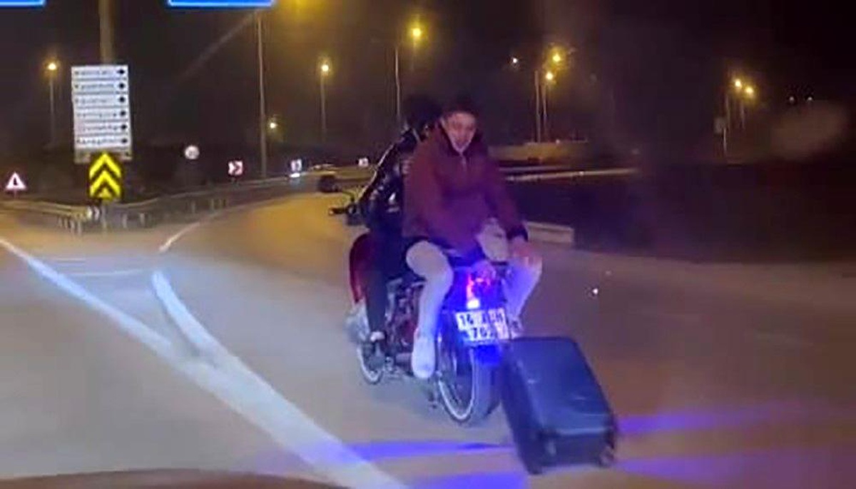 İnegöl girişinde gençlerin tehlikeli yolculuğu amatör kameraya yansıdı
