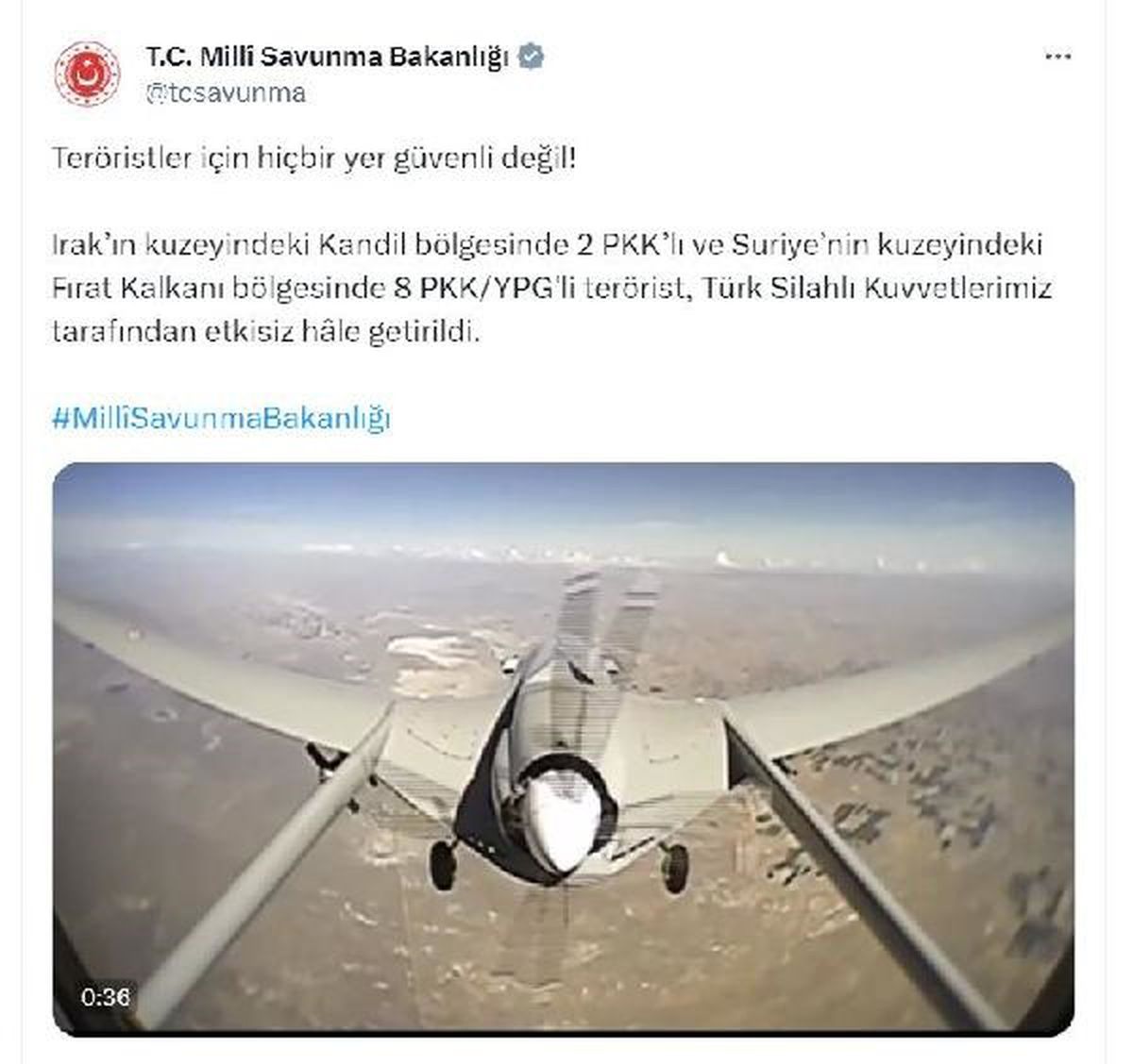 Türk Silahlı Kuvvetleri, Kandil ve Fırat Kalkanı bölgelerinde toplam 10 teröristi etkisiz hale getirdi