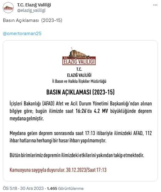 Elazığ'da 4.2 büyüklüğünde depreme canlı yayında yakalandılar Elazığ'da 4.2 büyüklüğünde depreme canlı yayında yakalandılar