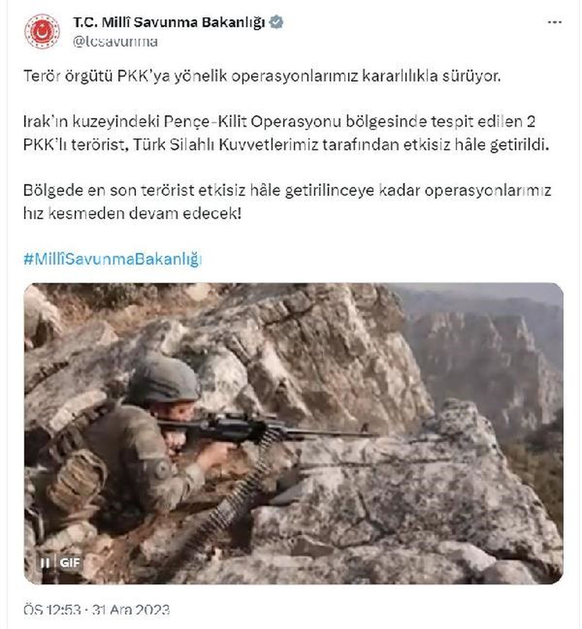 Irak\'ın kuzeyindeki Pençe-Kilit Operasyonu bölgesinde 2 PKK\'lı terörist etkisiz hale getirildi