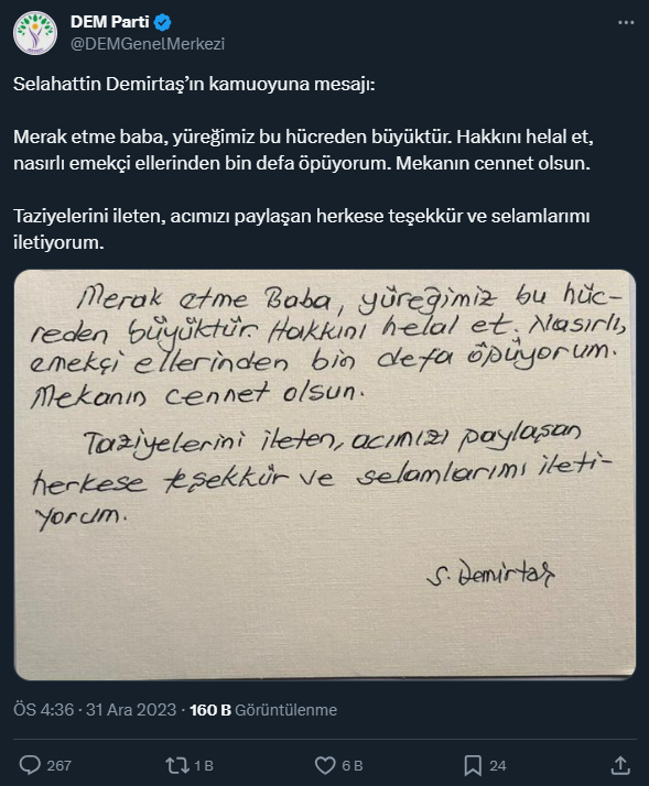 Selahattin Demirtaş'ın babasının ölümüyle ilgili mesajı