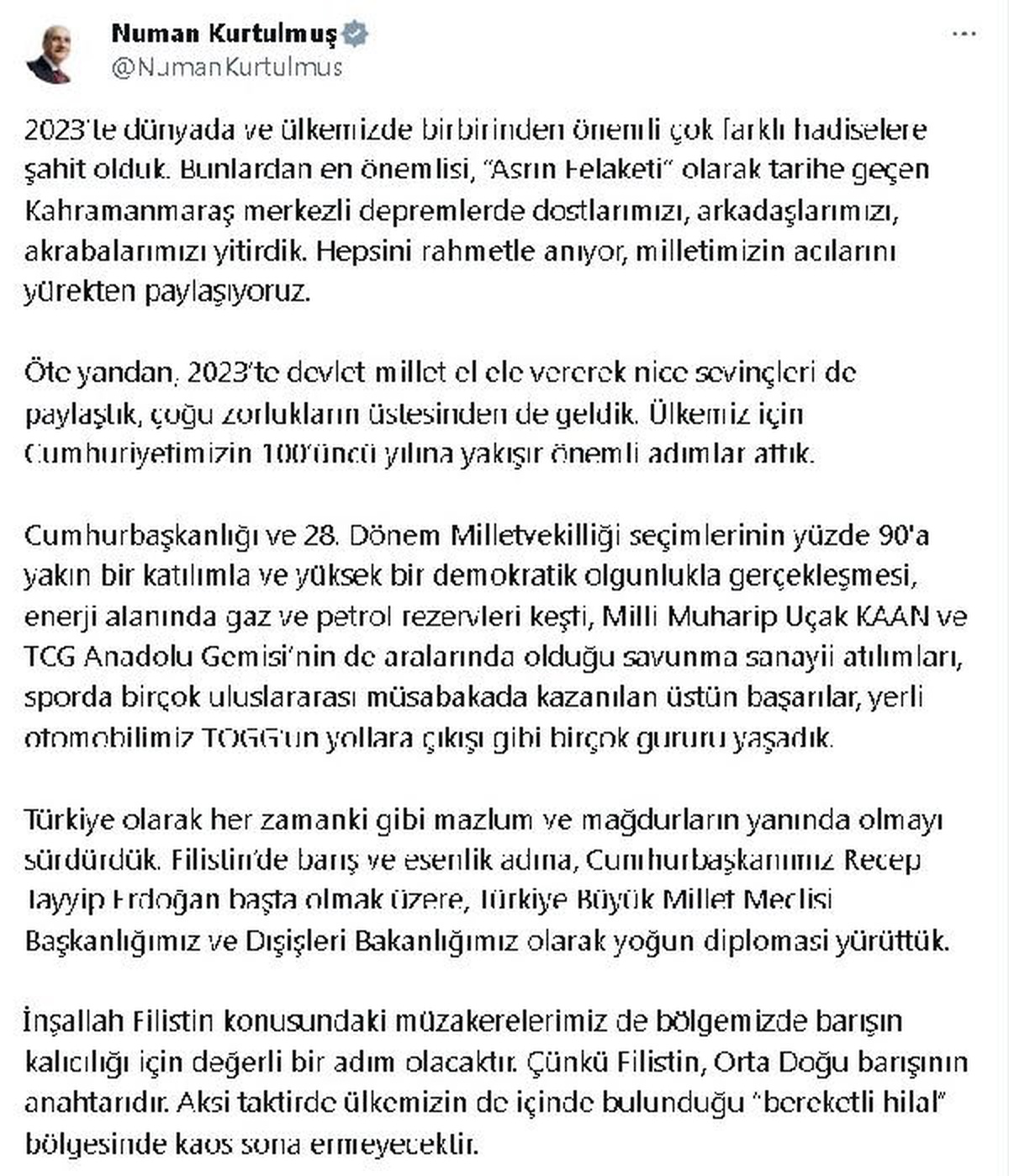 TBMM Başkanı Numan Kurtulmuş: 2024\'te de Başarıları Devam Ettireceğiz