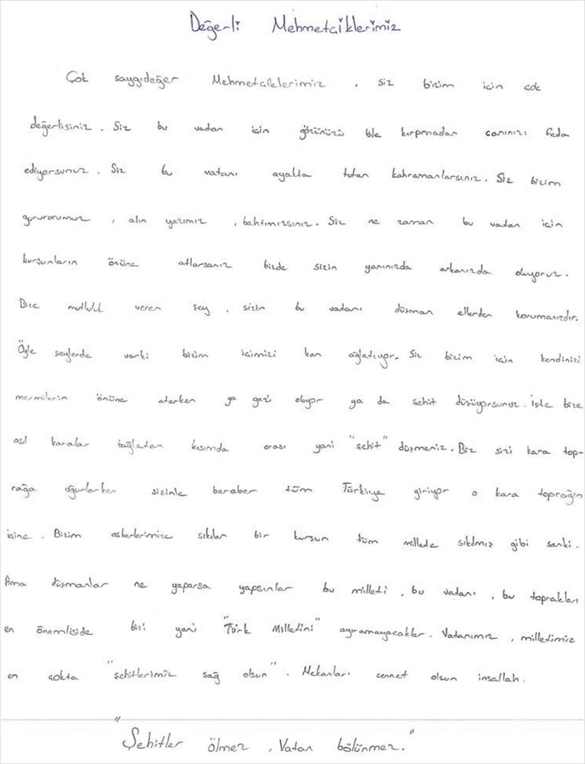 Devlet korumasındaki çocuklar, Mehmetçiğe mektuplar yazarak yeni yıllarını kutladı ve şehitler için başsağlığı mesajları iletti