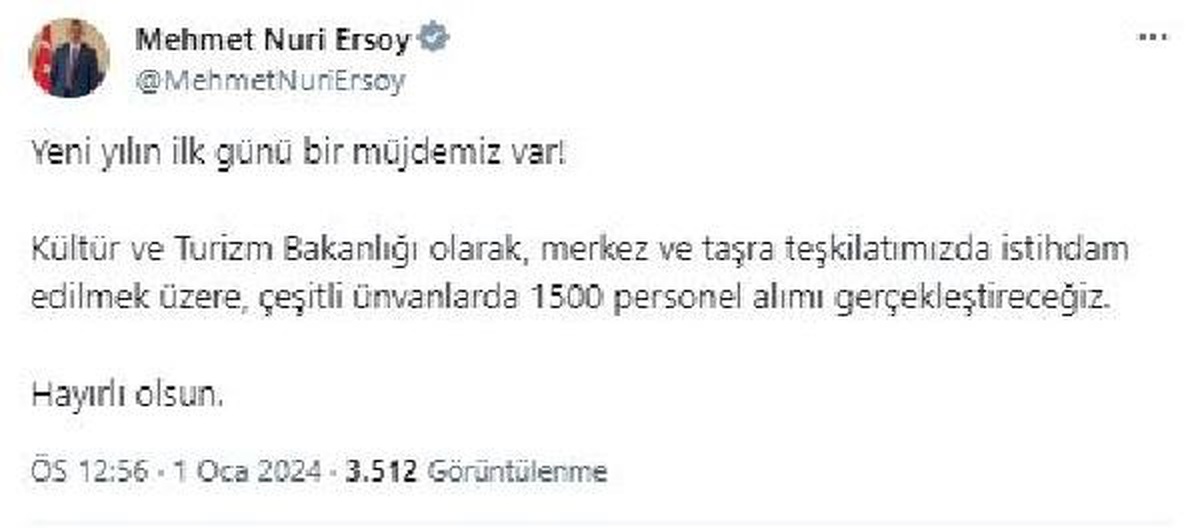 Kültür ve Turizm Bakanlığı 1500 Personel Alacak