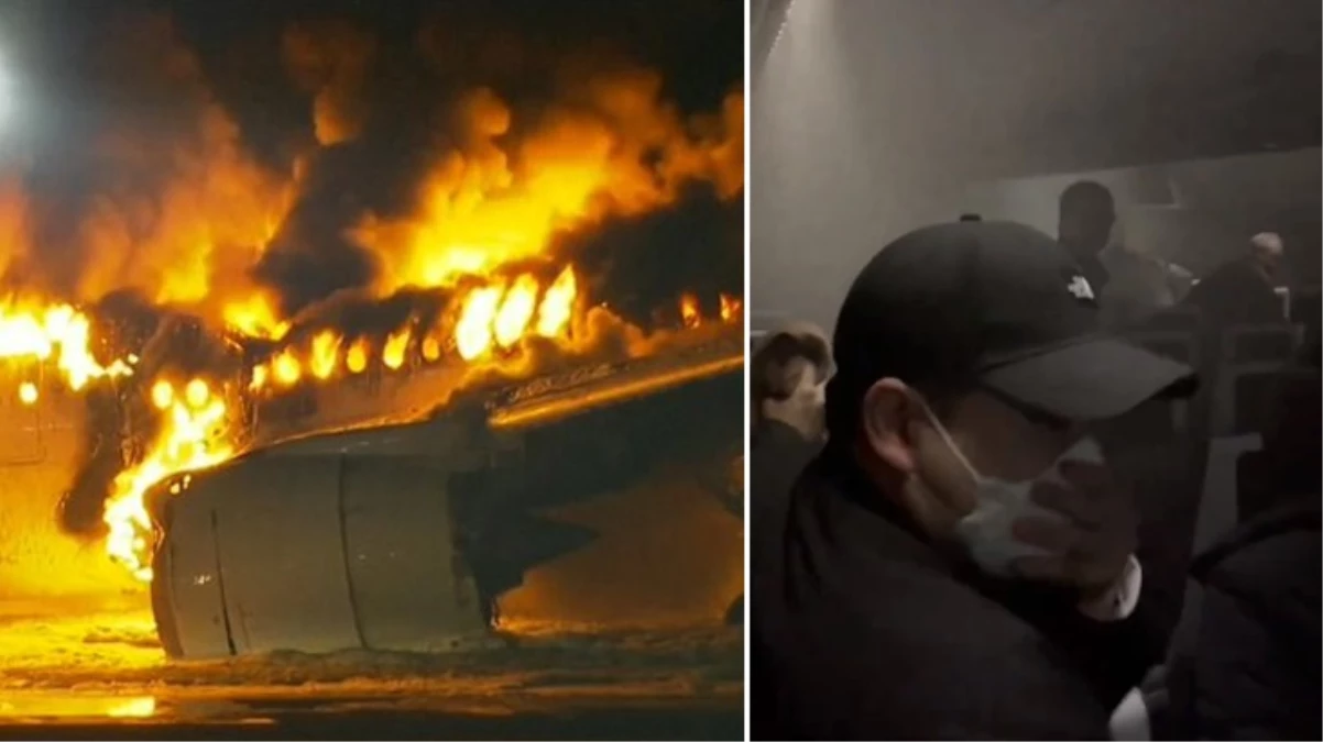 Japonya\'da alev alev yanan uçaktaki panik anlarına ilişkin görüntüler ortaya çıktı