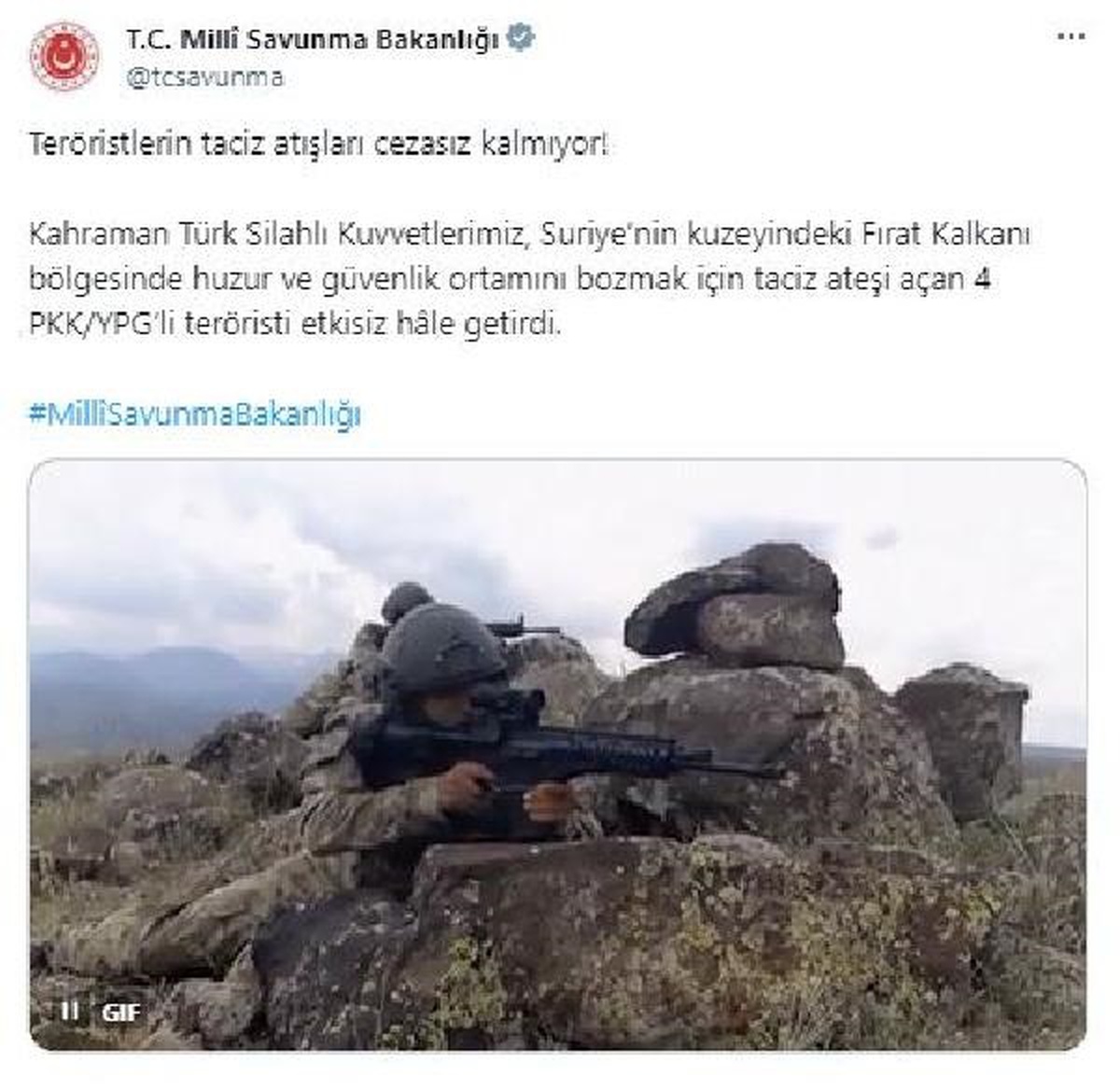 Fırat Kalkanı bölgesinde 4 PKK/YPG\'li terörist etkisiz hale getirildi