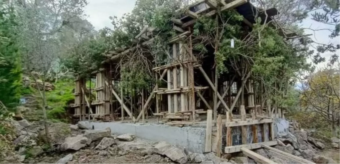 Bodrum'da Kaçak İnşaat Ağaç Dallarıyla Gizlenmiş