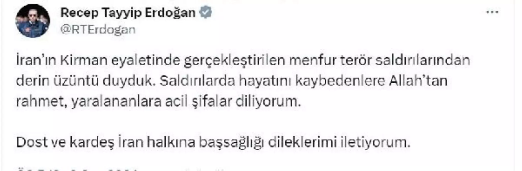 Cumhurbaşkanı Erdoğan, İran'daki terör saldırısında başsağlığı diledi