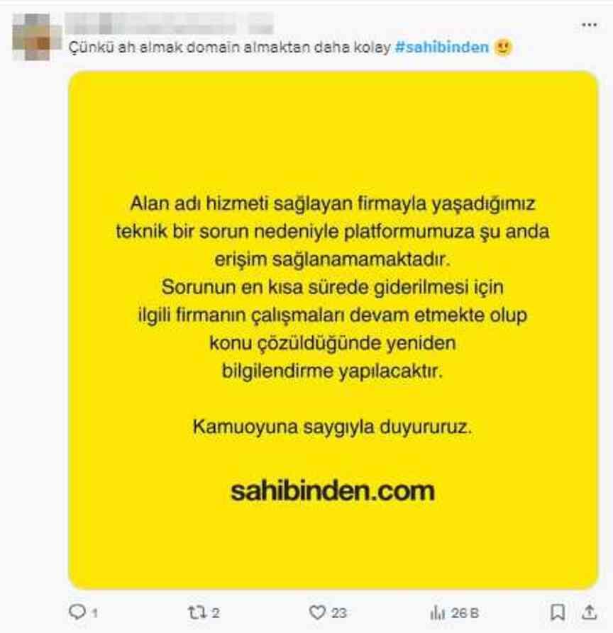 lan sitesi Sahibinden’e eriilemiyor! irketten aklama geldi