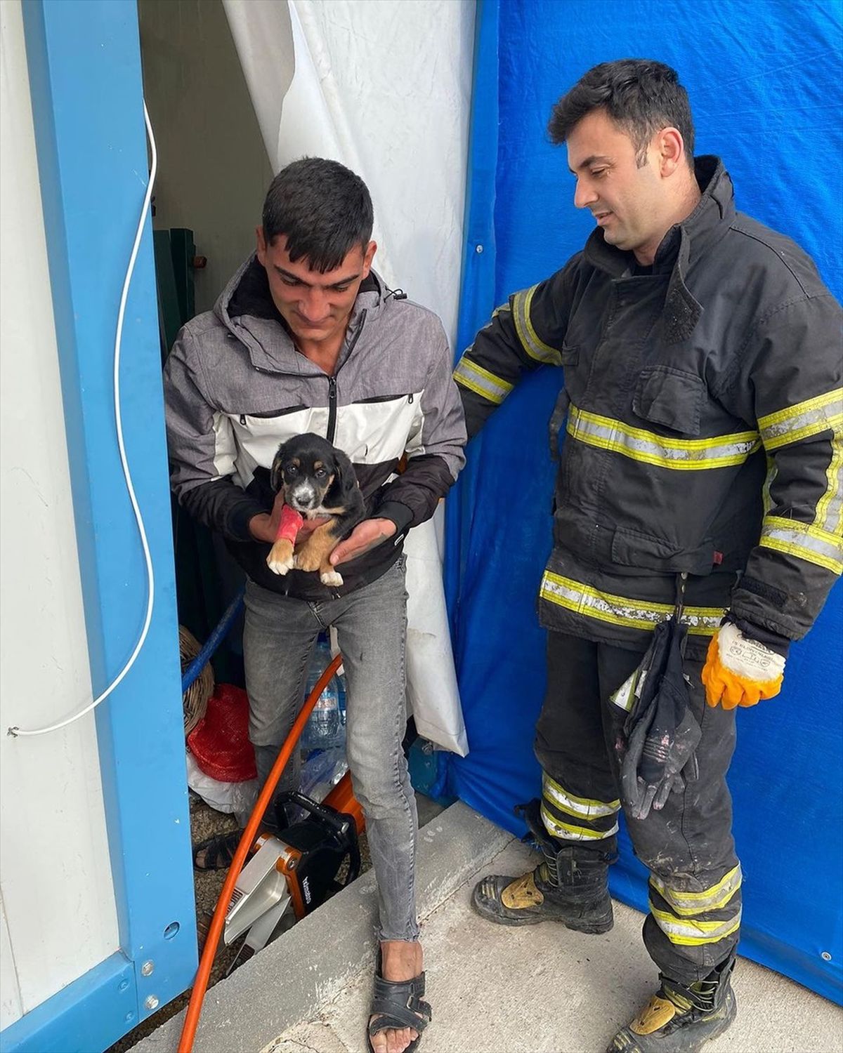İskenderun\'da sıkışan köpek yavrusu itfaiye ekiplerince kurtarıldı