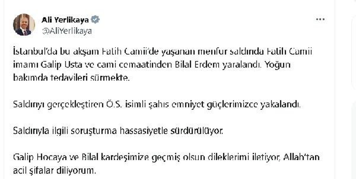 İstanbul Fatih Camii'nde Menfur Saldırı: İmam ve Cemaat Üyesi Yaralandı