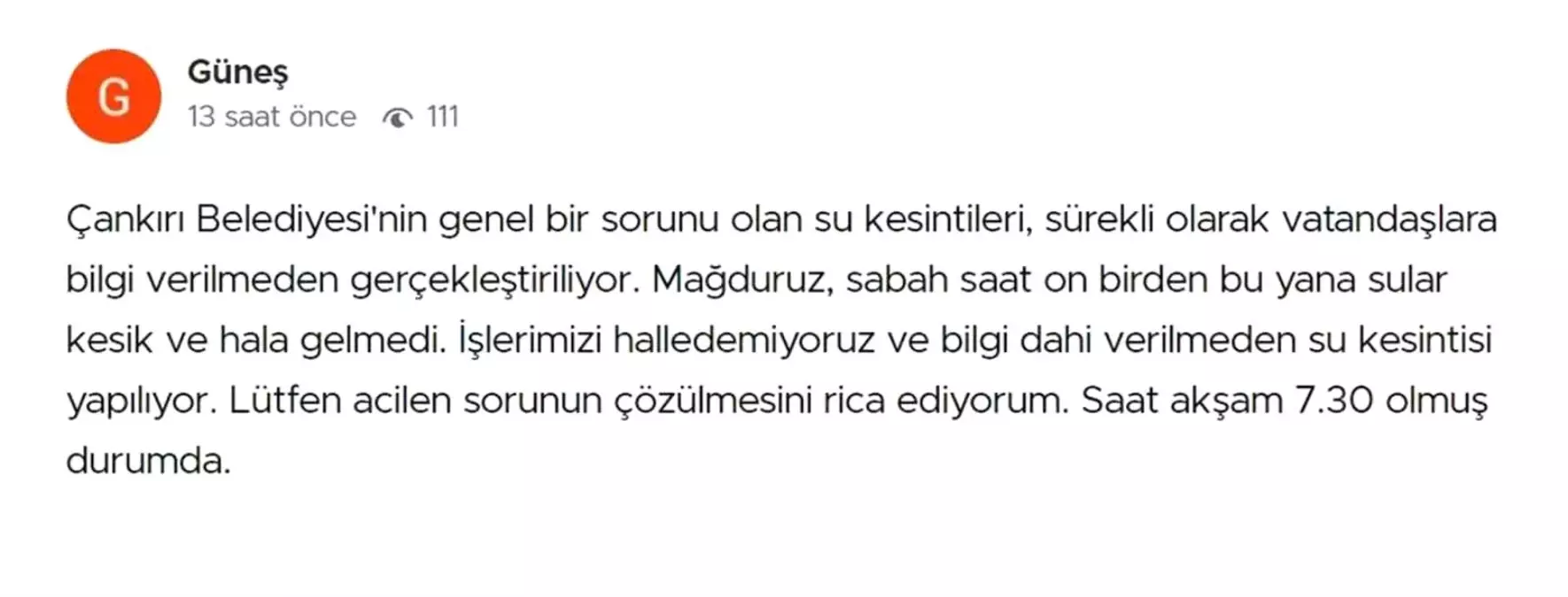 Çankırı il merkezinde sürekli olarak yaşanan su kesintileri tepkiye sebep oldu