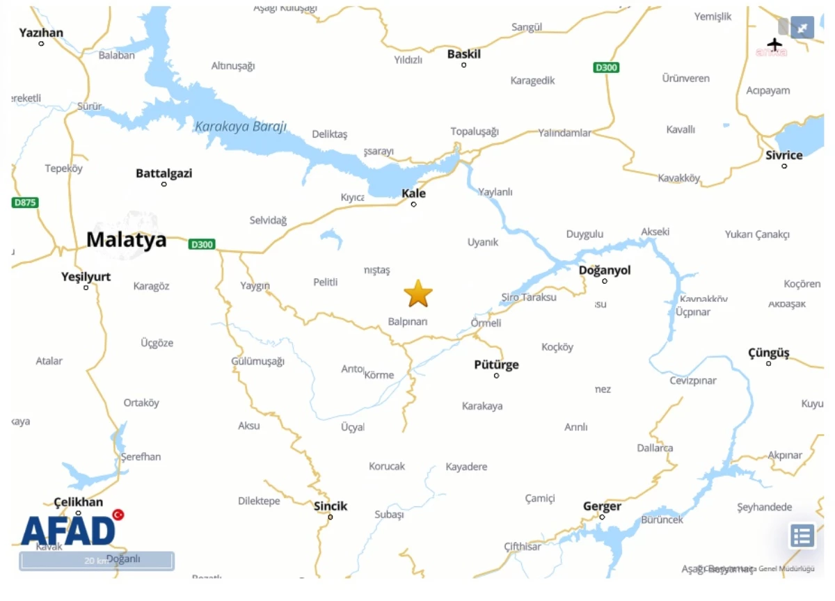 Malatya\'nın Pütürge ilçesinde 4.4 büyüklüğünde deprem