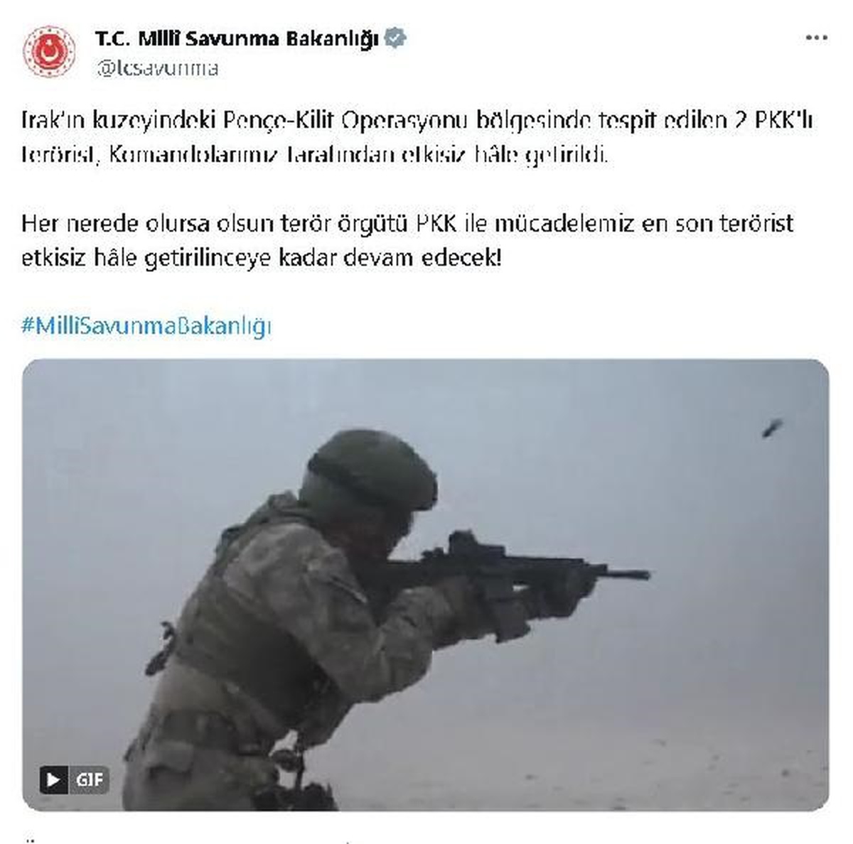 Pençe-Kilit Operasyonu\'nda 2 PKK\'lı terörist etkisiz hale getirildi