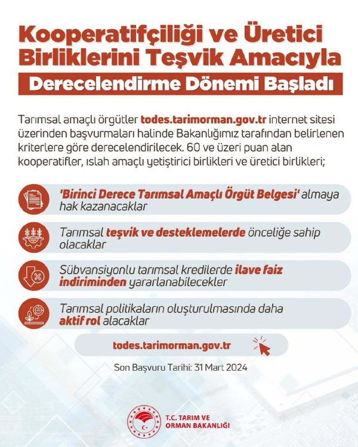 Tarımsal Amaçlı Örgütlerin Derecelendirilmesi Başladı