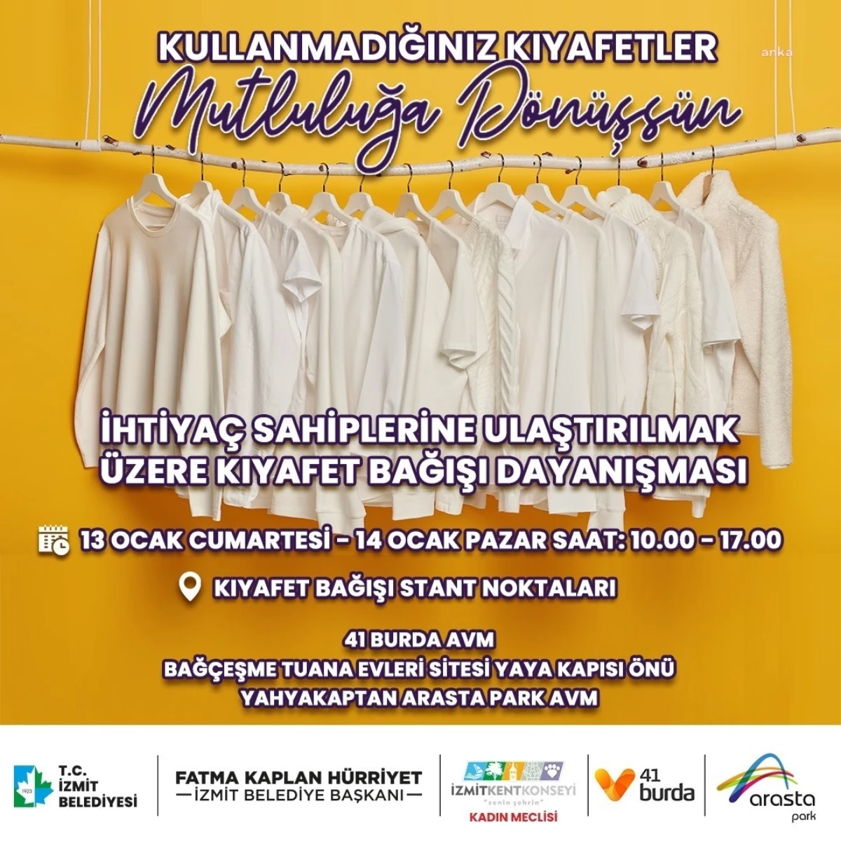 İzmit Belediyesi ve İzmit Kent Konseyi Kadın Meclisi Kıyafet Bağışı Dayanışması Başlatıyor