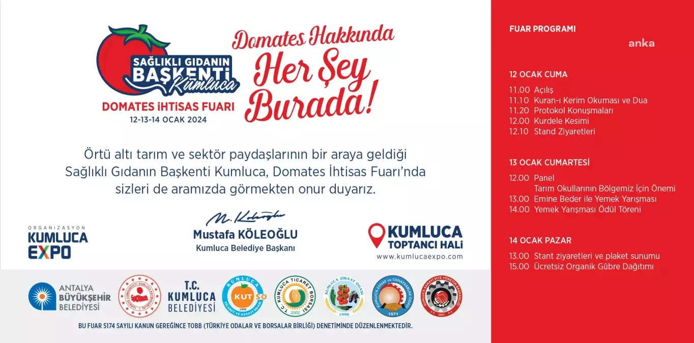 Kumluca Expo Sağlıklı Gıdanın Başkenti Kumluca Domates İhtisas Fuarı Başlıyor