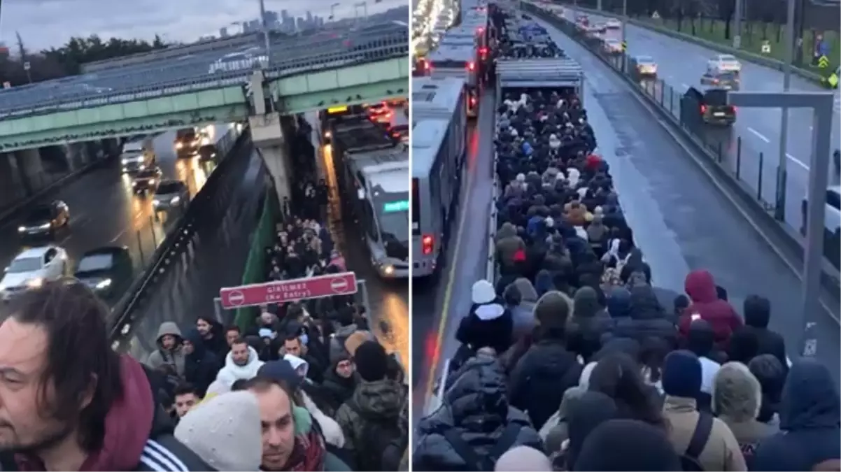 Metrobüs durağında insan seli! Yağmurun altında dakikalarca beklediler