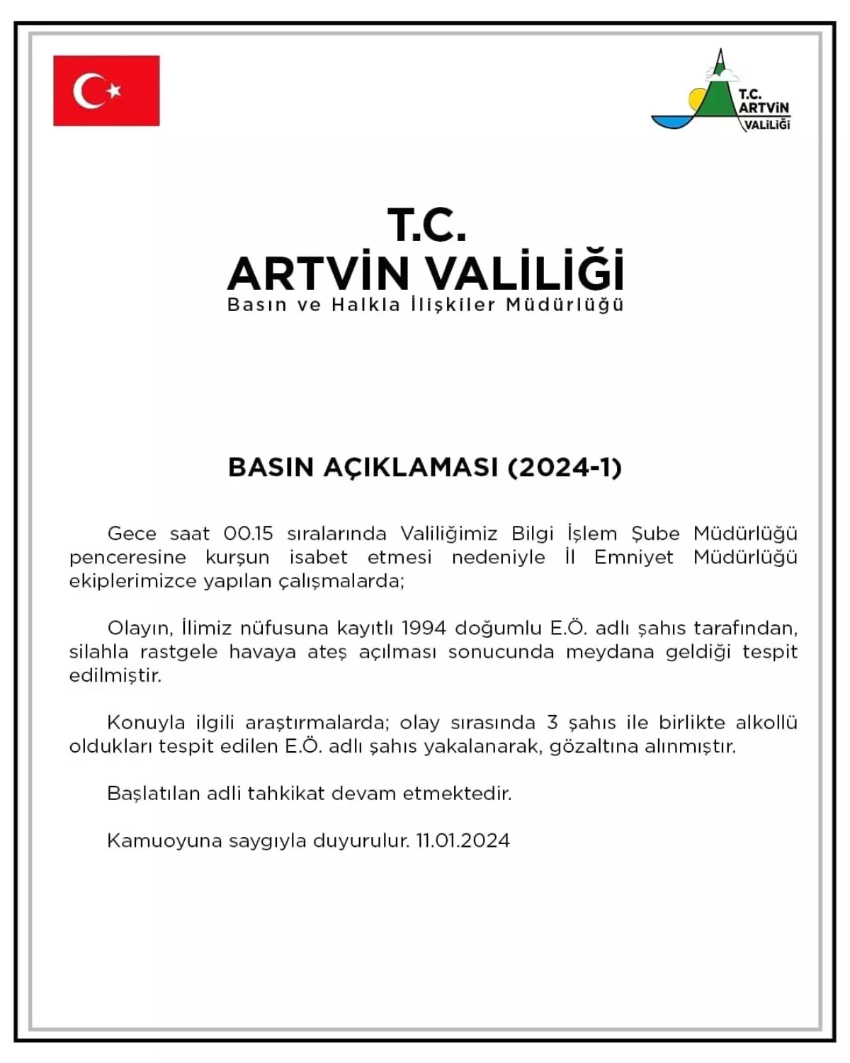 Artvin Valilik Binasına İsabet Eden Mermiyle İlgili Bir Kişi Gözaltına Alındı