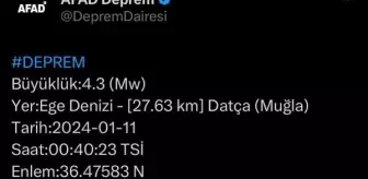 Muğla'nın Datça ilçesi açıklarında 4.3 büyüklüğünde deprem