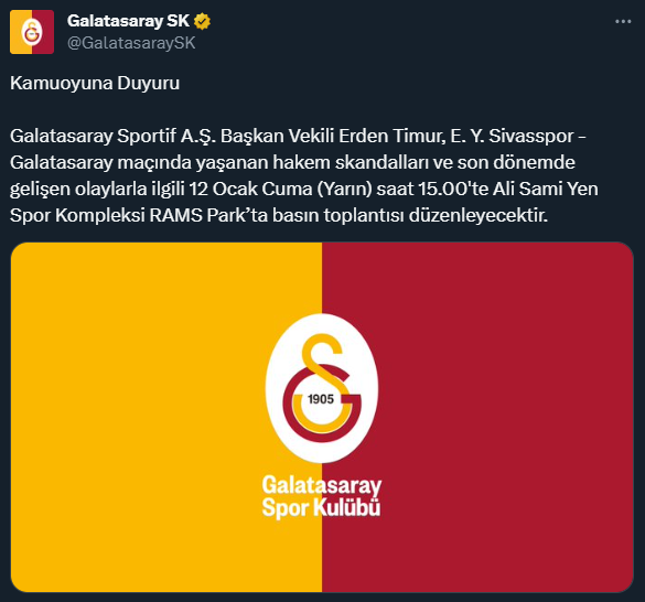 Sivasspor maçı sonrası harekete geçtiler! Galatasaray'da Erden Timur basın toplantısı düzenleyecek