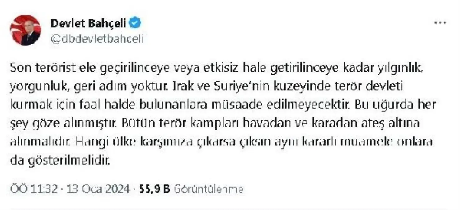 Bahçeli: Terör kampları havadan ve karadan ateş altına alınmalıdır