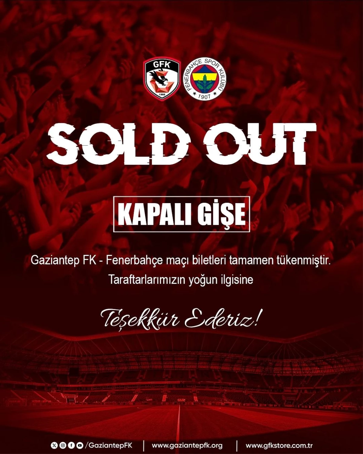 Gaziantep Futbol Kulübü, Fenerbahçe Maçının Biletlerinin Tükendiğini Açıkladı