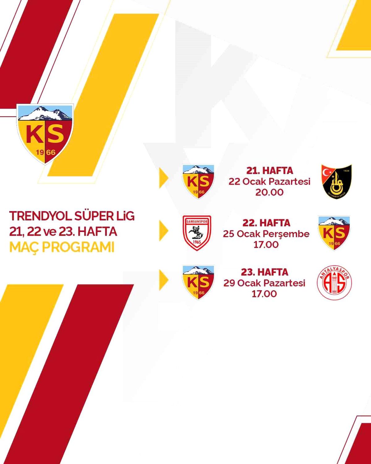 Kayserispor\'un 3 Haftalık Maç Programı Belli Oldu