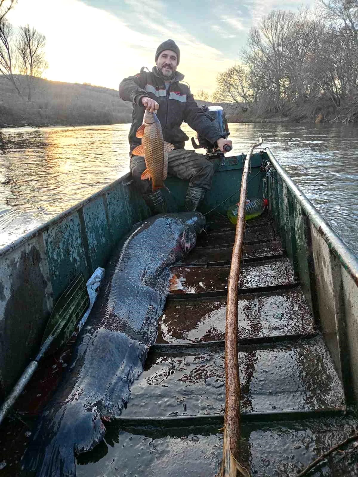 Meriç Nehrinde 2 metrelik dev yayın balığı yakalandı
