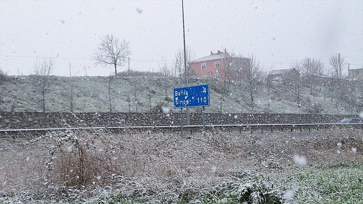 Samsun\'un Bafra ilçesinde kar yağışı etkili oldu