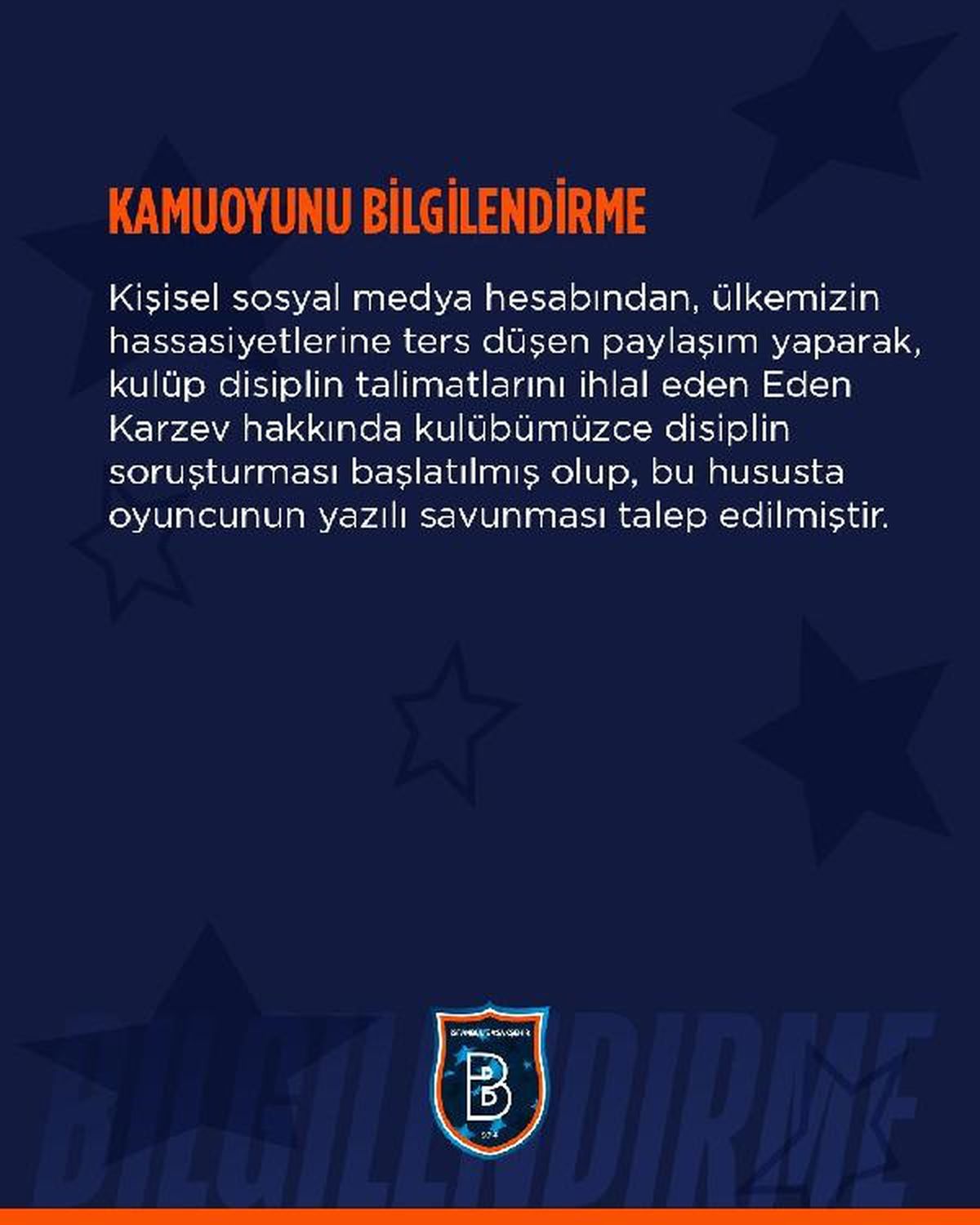 Başakşehir FK, Eden Karzev hakkında soruşturma başlattı