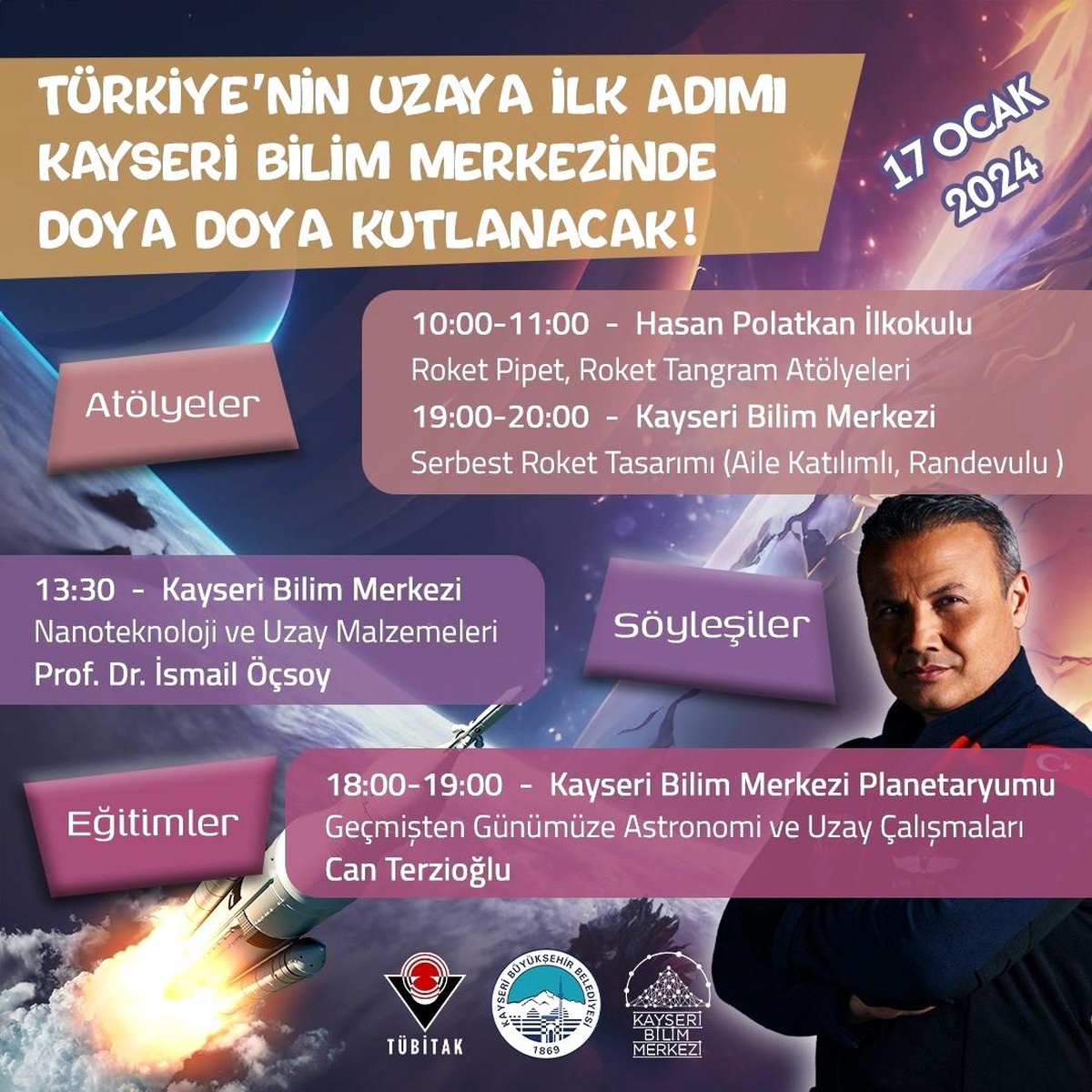 Kayseri Bilim Merkezi\'nde Türkiye\'nin İnsanlı İlk Uzay Misyonu Etkinlikleri
